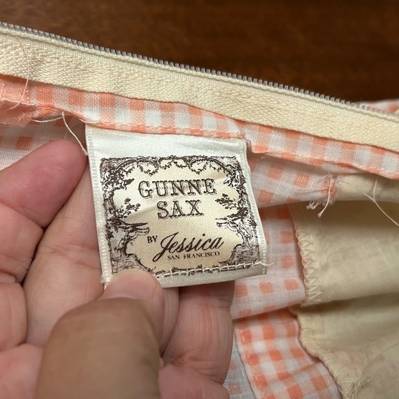 Gunne Sax by Jessica (Jessica McClintock) Maxi Dress, Peach Gingham and Floral - Picture 8 of 11